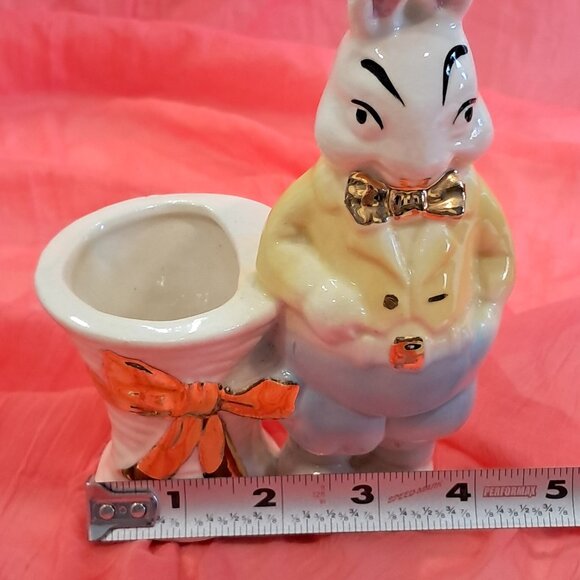 Vintage 60s Ceramic Easter Bunny Planter Hand Painted 22K Gold Easter Decor - Picture 8 of 10